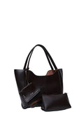 Brown SHK108 Faux Leather Women Hand and Shoulder Bag with Wallet and Makeup Bag