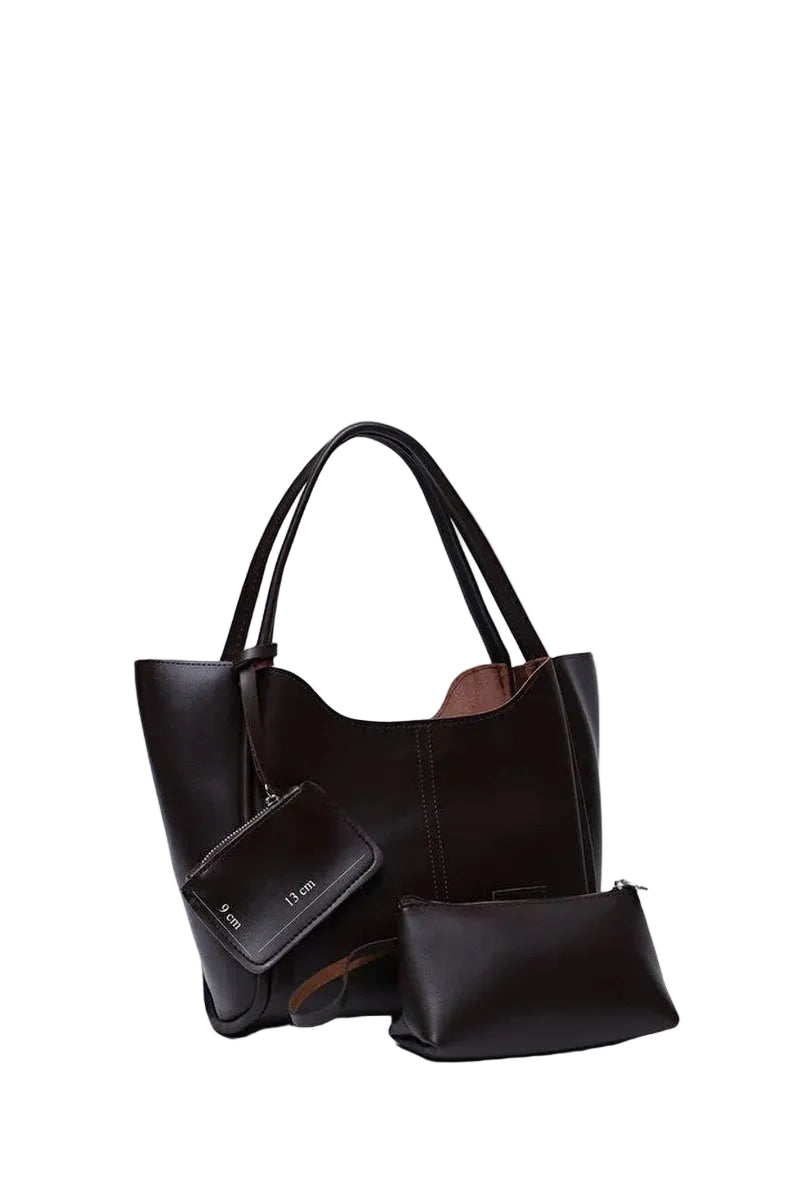Brown SHK108 Faux Leather Women Hand and Shoulder Bag with Wallet and Makeup Bag
