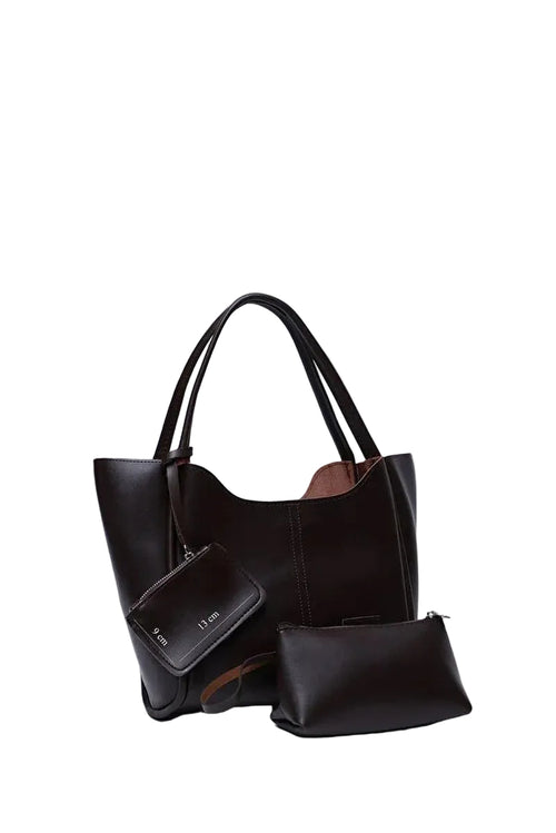 Brown SHK108 Faux Leather Women Hand and Shoulder Bag with Wallet and Makeup Bag