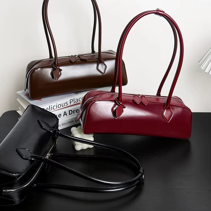 Elegant Vintage Mini Tote Bag - French Style Leather Handbag, Luxury Aesthetic Small Boston Bag for Everyday Wear
