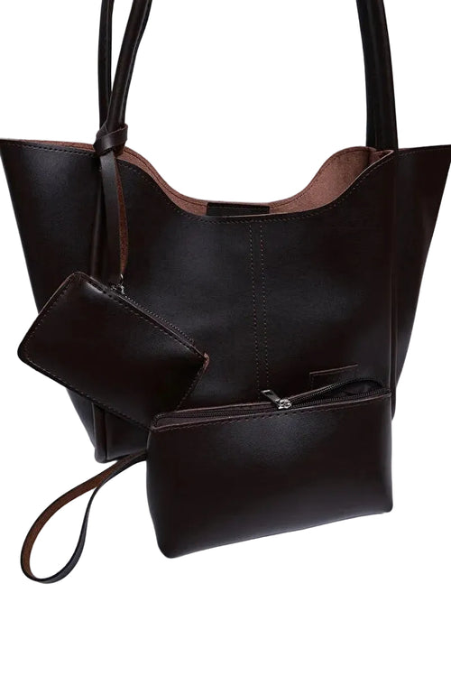 Brown SHK108 Faux Leather Women Hand and Shoulder Bag with Wallet and Makeup Bag