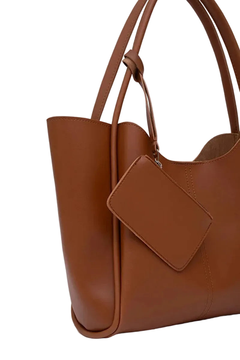 Tan SHK108 Faux Leather Women Hand and Shoulder Bag with Wallet and Makeup Bag
