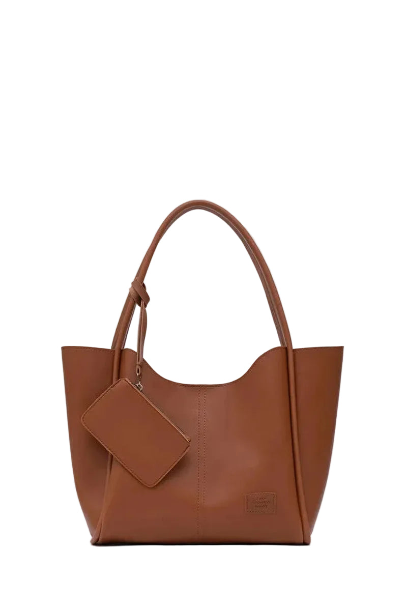 Tan SHK108 Faux Leather Women Hand and Shoulder Bag with Wallet and Makeup Bag