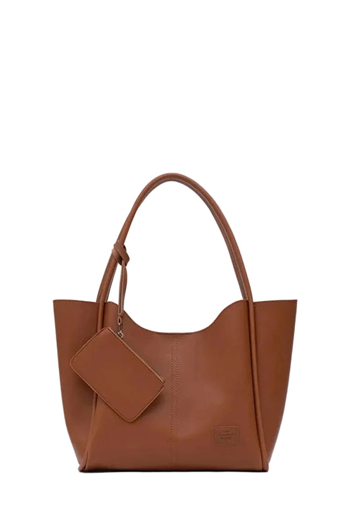 Tan SHK108 Faux Leather Women Hand and Shoulder Bag with Wallet and Makeup Bag