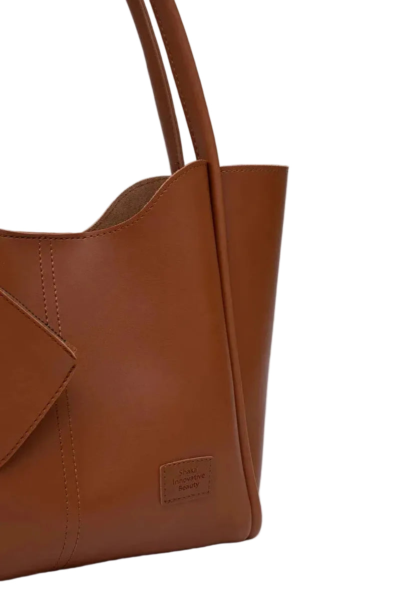 Tan SHK108 Faux Leather Women Hand and Shoulder Bag with Wallet and Makeup Bag