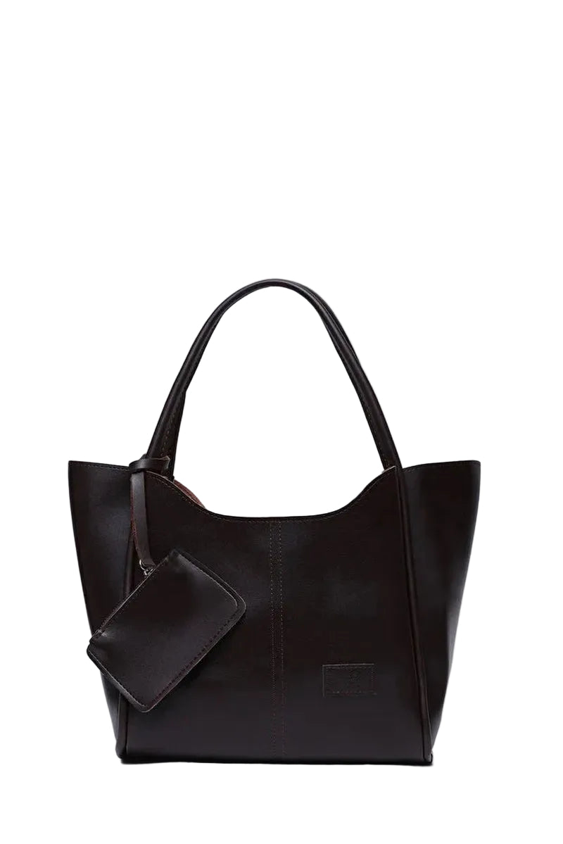 Brown SHK108 Faux Leather Women Hand and Shoulder Bag with Wallet and Makeup Bag